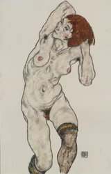 Desnudo de pie con medias negras
