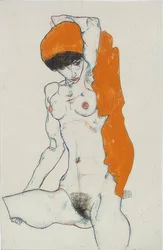 Desnudo de pie con tela naranja. 1914