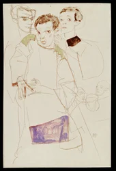 Autorretrato triple (gouache, acuarela y lápiz)
