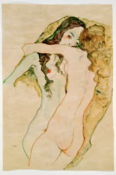 Dos mujeres abrazadas (acuarela y lápiz)