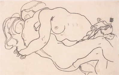 Dos desnudos femeninos abrazados, 1918