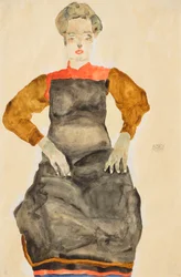 Mujer con delantal negro