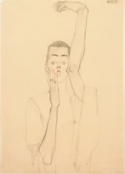 Joven con brazo levantado y boca roja, 1909