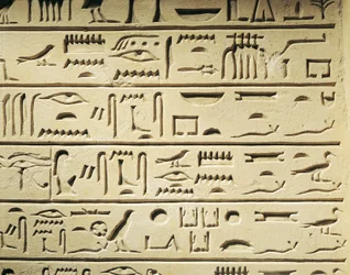 Estela funeraria de Majordomo Khentekhtayaun, jeroglíficos que informan de la lista de parientes del difunto