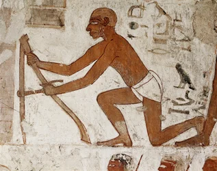 Un artesano tomando medidas para la construcción de un muro, detalle del fresco que decora la tumba de Rekhmire, gobernador de Tebas y visir durante el reinado de los faraones Tutmosis III y Amenofis II (dinastía XVIII 1500 a 1292 a.C.), Tumba (TT100), Val