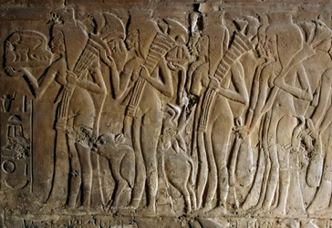 Bajorrelieve de la tumba de Maia, nodriza de Tutankamón, Saqqara, Egipto, Civilización egipcia, Reino Nuevo, Dinastía XVIII, Detalle