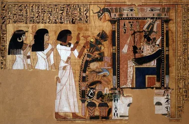 Libro de los Muertos del escriba Nebqed, detalle del difunto ante Osiris, Nuevo Reino, c.1400 a.C.