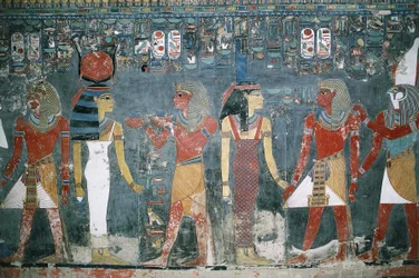Egipto, Luxor, Valle de los Reyes, Tumba de Horemheb, pintura mural
