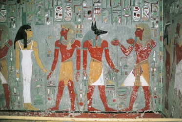 Egipto, Luxor, Valle de los Reyes, Tumba de Horemheb, pintura mural