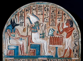 Antigüedad egipcia: Estela de Nanai representando la adoración a Osiris y Anubis