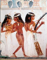 Antigüedad egipcia: músicos. Tumba de Nakht. XVIII dinastía. 1410 a. C. Necrópolis de Gournah (Sheikh Abd al-Gournah), Egipto