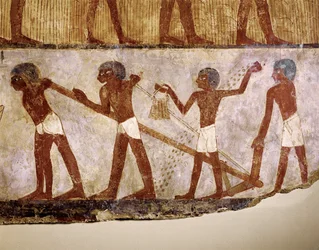 Jornaleros arando a mano (pintura mural)