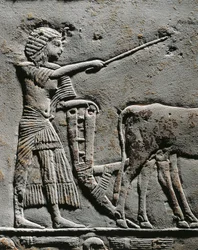 Horemheb arando la tierra en los Campos de Iaru, relieve de la tumba de Horemheb en Saqqara, detalle