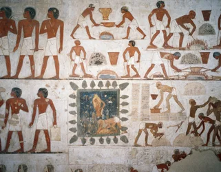 Procesamiento de metales y fabricación de ladrillos de barro, fresco, capilla, Tumba de Rekhmire (TT100), Sheikh Abd el-Qurna, Tebas (Lista del Patrimonio Mundial de la Unesco)