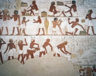 Alfareros y trabajadores, fresco, capilla, Tumba de Rekhmire (TT100), Sheikh Abd el-Qurna, Tebas (Lista del Patrimonio Mundial de la Unesco)