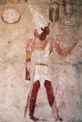 Relieve que representa a Tutmosis III con la corona del Bajo Egipto, Templo funerario de la reina Hatshepsut, Deir el-Bahri, necrópolis tebana (Lista del Patrimonio Mundial de la UNESCO