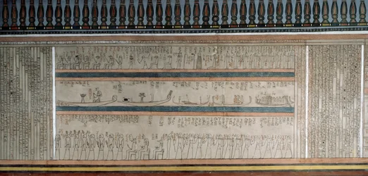 Texto y figuras del Libro de Amduat, (detalle), cámara funeraria de Amenhotep II, Valle de los Reyes, Luxor, Tebas