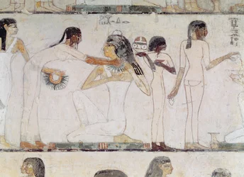 El tocador de mujeres nobles, de la tumba de Rekhmire, visir de Tutmosis III y Amenhotep II, Imperio Nuevo
