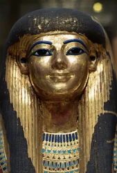 Máscara mortuoria de Tjuya, de la Tumba de Yuya y Tjuya, Valle de los Reyes, Egipto, Civilización egipcia, Reino Nuevo, Dinastía XVIII