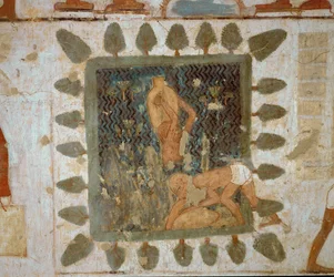 Obreros portando jarrones (pintura mural)