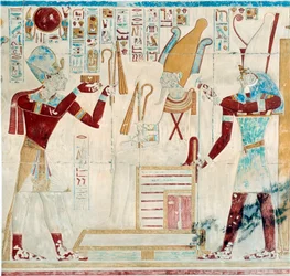 Arte egipcio: Sethos ofrece ornamentos a Osiris