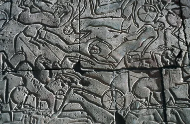 Bajorrelieve con escena de batalla, Ramesseum, Templo Mortuorio de Ramsés II, Luxor, Tebas (Patrimonio de la Humanidad de la UNESCO