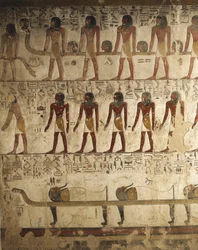 Egipto, Luxor, Valle de los Reyes, Tumba de Seti I, Relieve de escenas pintadas del Libro de las Puertas