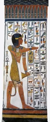 Egipto, Tebas, Luxor, Valle de las Reinas, Tumba de Nefertari, pintura mural del dios Horus en la cámara funeraria de la dinastía XIX