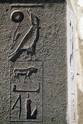 Jeroglífico con el nombre de Horus, Gran Templo de Amón, Tanis, Egipto, Reino Nuevo, Dinastía XIX