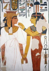 Nefertari se encuentra con la diosa Isis, fresco, fachada norte del cuarto pilar, cámara funeraria, Tumba de Nefertari (QV66), Valle de las Reinas, Tebas (Lista del Patrimonio Mundial de la Unesco)