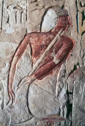 Relieve que representa a un flautista, tumba de Leteya, Saqqara, Egipto, civilización egipcia, Reino Nuevo, dinastía XIX