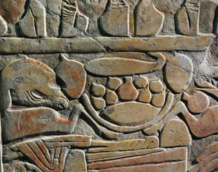 Relieve que representa ofrendas de alimentos para las divinidades, de Abydos