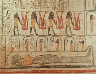 Detalle del Libro de la Tierra, de la cámara funeraria de la tumba de Ramsés VI (r.1143-1136 a.C.) Reino Nuevo (pintura mural)