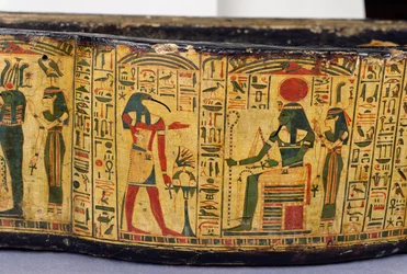 (detalle) de la base exterior del sarcófago de la momia de Nesyamun, posiblemente encontrada en Deir El-Bahri, Nuevo Reino, c.1100 a.C.