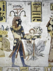 Tumba de Ramsés III, pintura mural de ofrendas rituales, dinastía XX