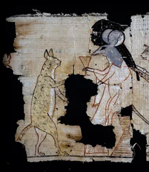 Papiro que representa escena satírica, ca 1100 a.C., datado del reinado de Ramsés IX, detalle, civilización egipcia, Nuevo Reino, Dinastía XX