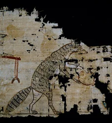 Papiro que representa una escena satírica, ca 1100 a.C., del reinado de Ramsés IX (detalle)