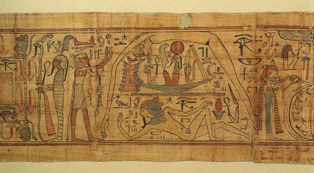 Libro de imágenes mitológicas de Nespakachuty, la separación del cielo y la tierra con la barca solar