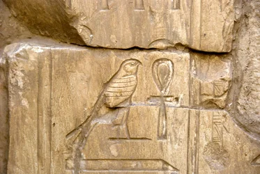 Antigüedad egipcia: cartucho de Ankh Hor. Tumba de Ankh-Hor (Ankh Hor) (TT414) (Dinastía XXVI, 672-525 a.C.), Luxor (Tebas), Egipto