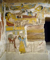 Murales de la cámara funeraria de la Tumba de Pa Nentwy, Oasis de Bahariya, Giza, Egipto, Civilización Egipcia, 26ª Dinastía, 663-525 a.C.