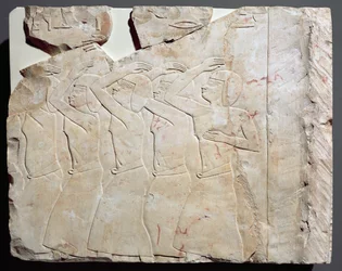 Relieve de la Tumba de Nes-Peka-Shuty, Deir El-Bahri, Tebas, (detalle) del extremo derecho del segundo registro, Periodo Saíta, c.656-610 a.C. (caliza)
