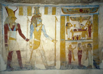 Pinturas murales de la Tumba de Pa Nentwy, Oasis de Bahariya, Giza, Egipto. Civilización egipcia, Dinastía XXVI, 663-525 a.C.