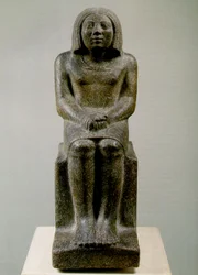 Figura Masculina Sentada, Egipto, Ankh, 3ª Dinastía