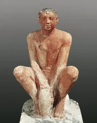 Civilización egipcia, estatua de piedra caliza pintada que representa a un hombre modelando arcilla, de Saqqara, Egipto, c.2465 siglo V a.C.