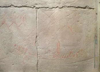 Relieve que representa un viaje en barco, del Mastaba de Akhethotep, Reino Antiguo, c.2400 a.C.