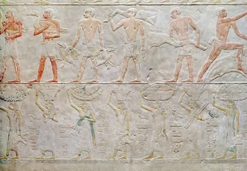 Relieve que muestra personas llevando ofrendas de comida, de la Mastaba de Akhethotep, Reino Antiguo, c.2400 a.C.