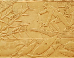 Escena de pesca, de la mastaba de Kagemni, Imperio Antiguo (piedra caliza)