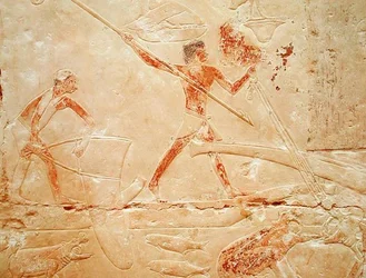 Relieve que representa la pesca con red y el arpón a un hipopótamo, de la tumba de la princesa Idut, Reino Antiguo, c.2330 a.C.
