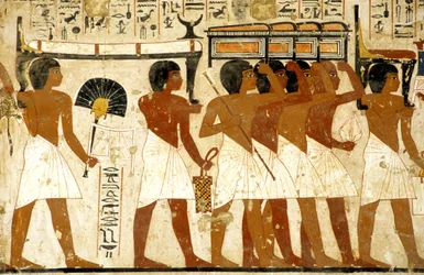 Antiguo Egipto, Pintura, Cortejo fúnebre, Tumba de Ramose, Hombres cargando tesoros, Tebas, Valle de los Nobles