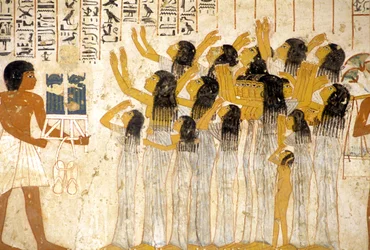 Antiguo Egipto, Pintura/fresco, Mujeres lamentándose en el cortejo fúnebre, Tumba de Ramose, Tebas, Valle de los Nobles
